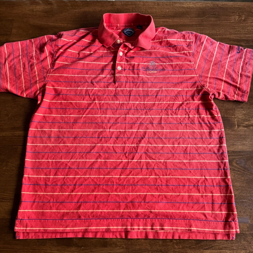 Vintage Callaway Golf Sport Polo Mens L Red Striped Palmer Course La Cantera